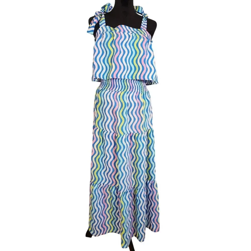 MICHELLE MCDOWELL NWT Sadie Spring Capri Crush Blue 2pc Set, Size Medium
